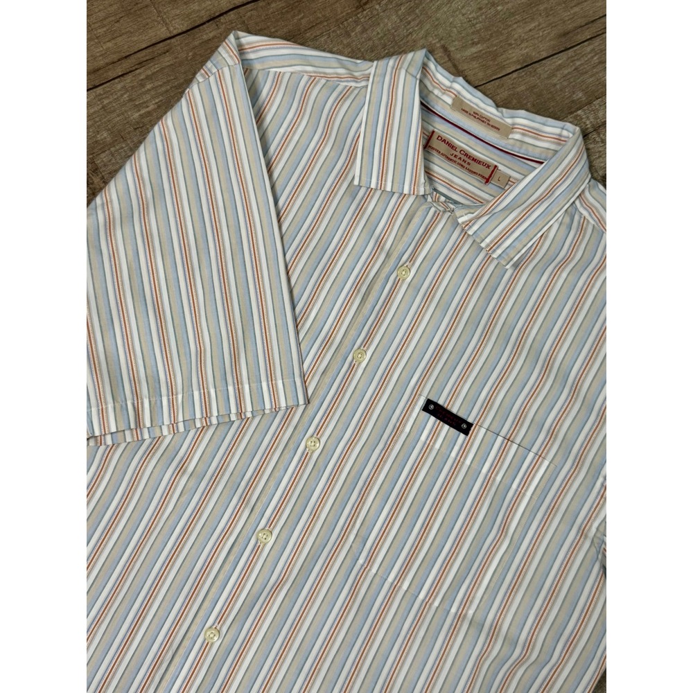 Daniel Cremieux Jeans Mens Large Short Sleeve Striped Button Down Cotton Shirt